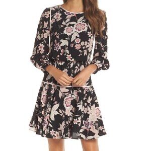 Eliza J Black Pink Floral V Back Cocktail Dress, Size 8